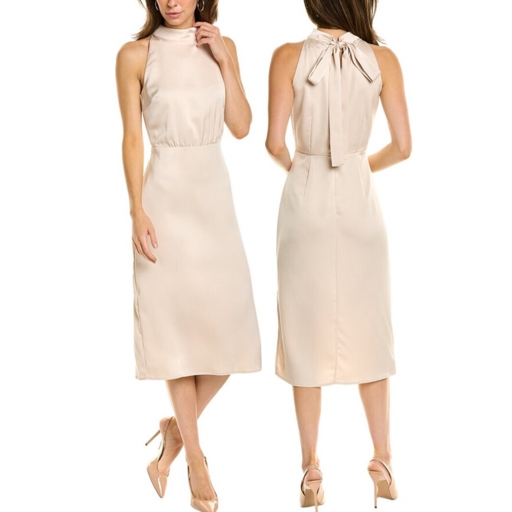 Sam Edelman Hammered Satin Slim High-Neck Midi Dress
